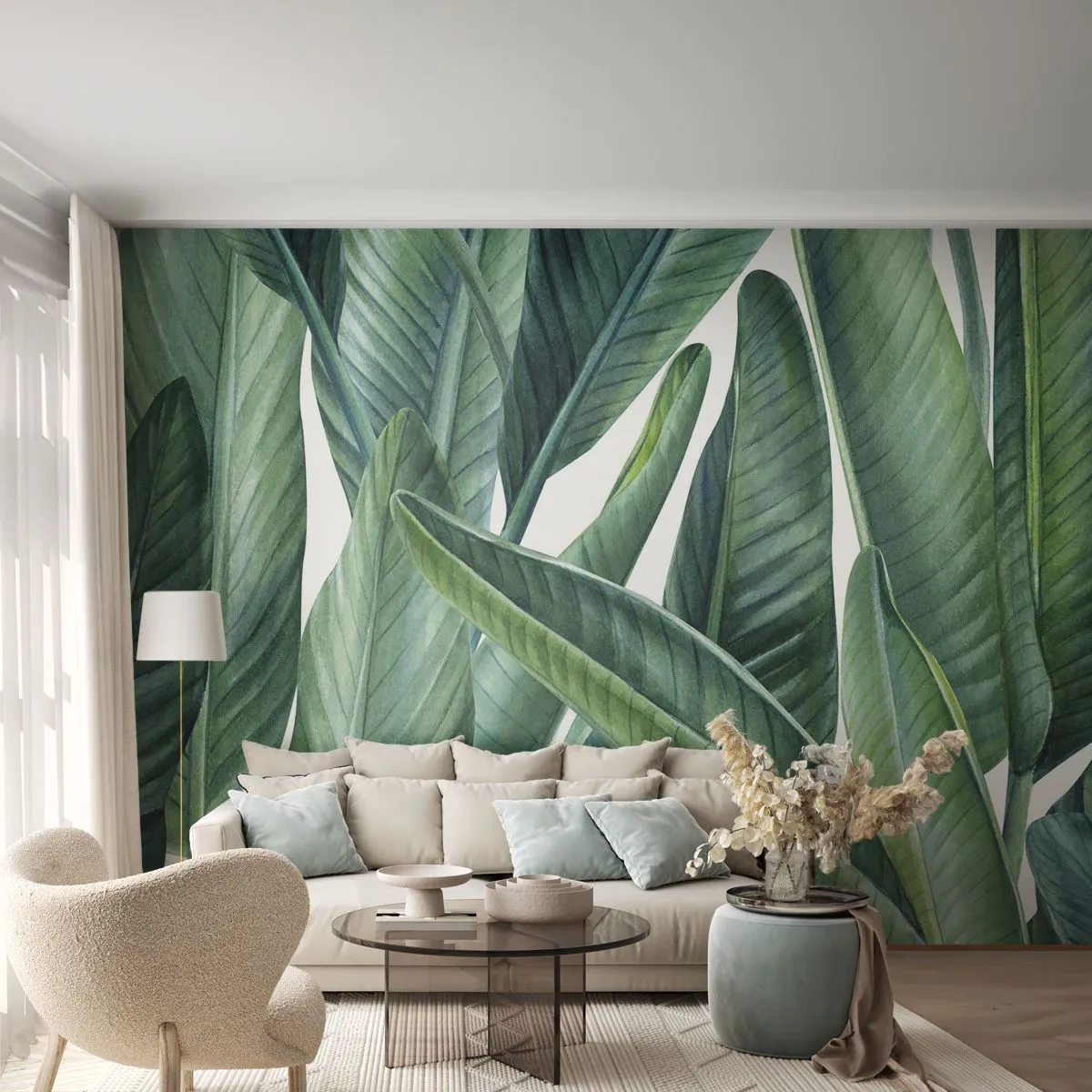 Fototapeta Premium Sand - Prostě zelená - Zelené listy, Tropická rostlina, Příroda - 300x210 cm