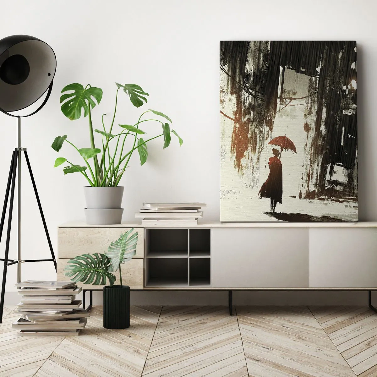 Obraz na plátně - Poezie červeného deštníku - 65x120 cm