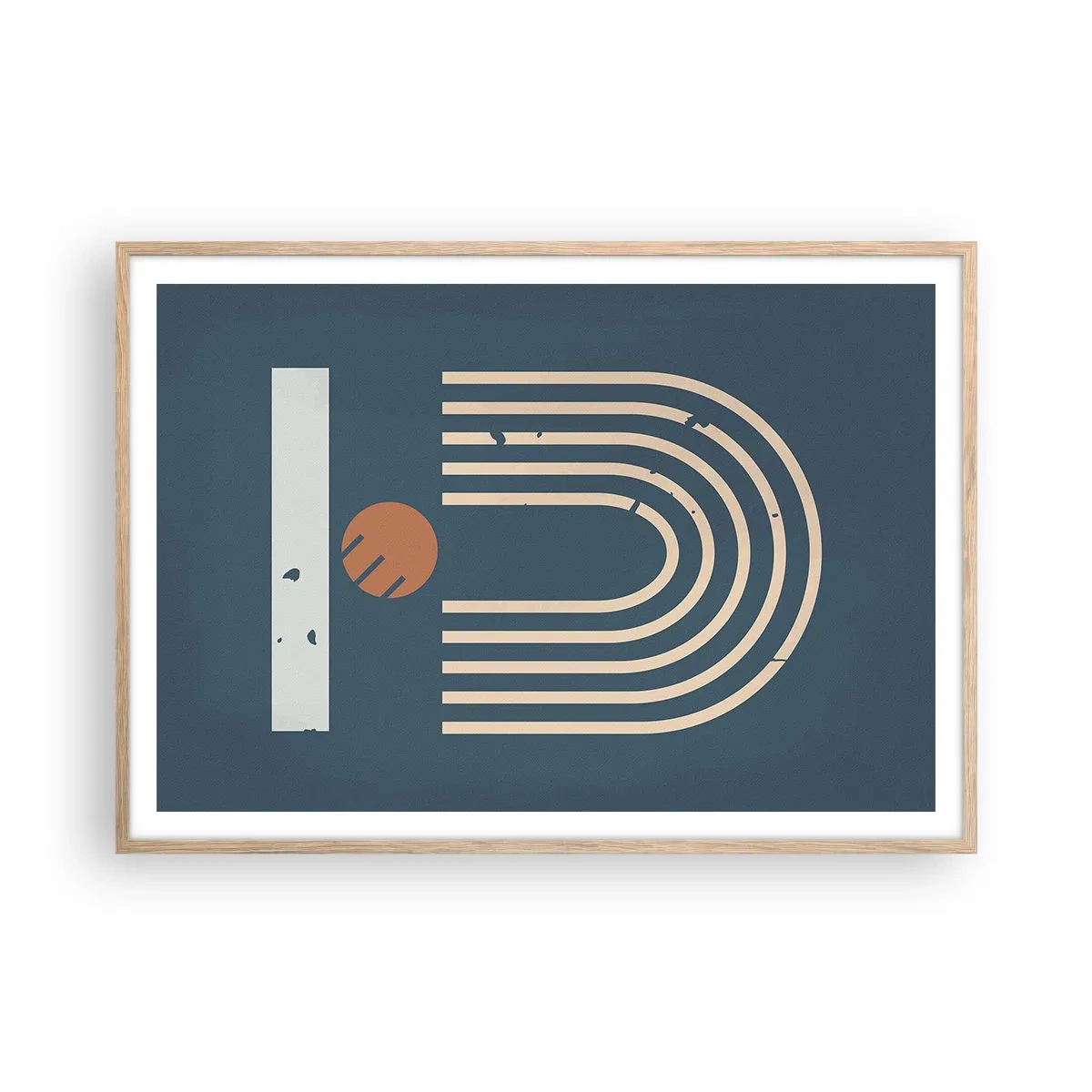 Plakát v rámu světlý dub - Geometrie v námořnické modři - 100x70 cm