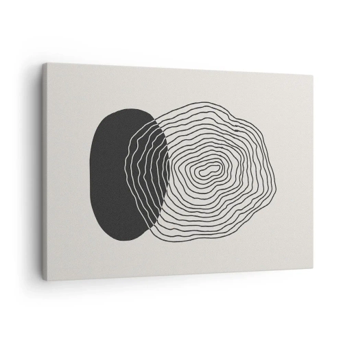 Obraz na plátně - Abstraktní vzor s čarami a tvary v černé a bílé - 70x50cm - Trvání a kmitání - Moderní nástěnná dekorace do obývacího pokoje a ložnice ARTTOR