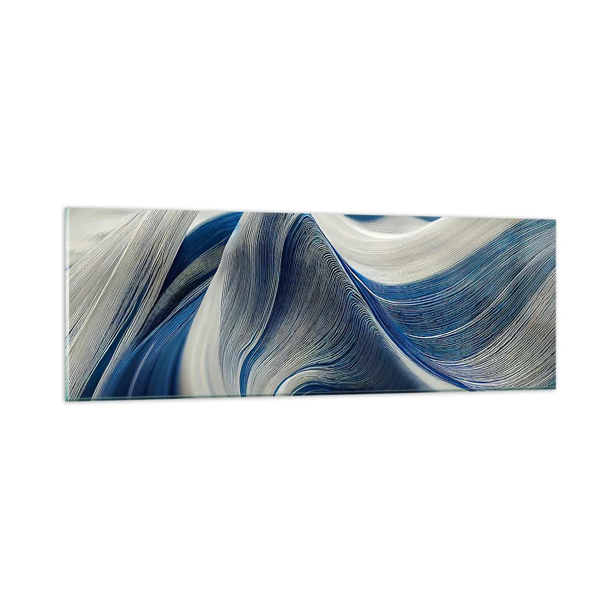 Obraz na skle - Plynulost modré a bílé - 90x30 cm
