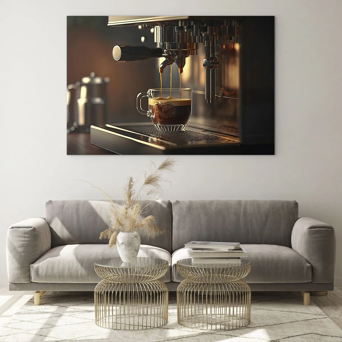 Obraz na skle - Espresso káva ve sklenici s pěnou - 70x50cm - Smyslná směs - Moderní nástěnná dekorace do obývacího pokoje a ložnice ARTTOR