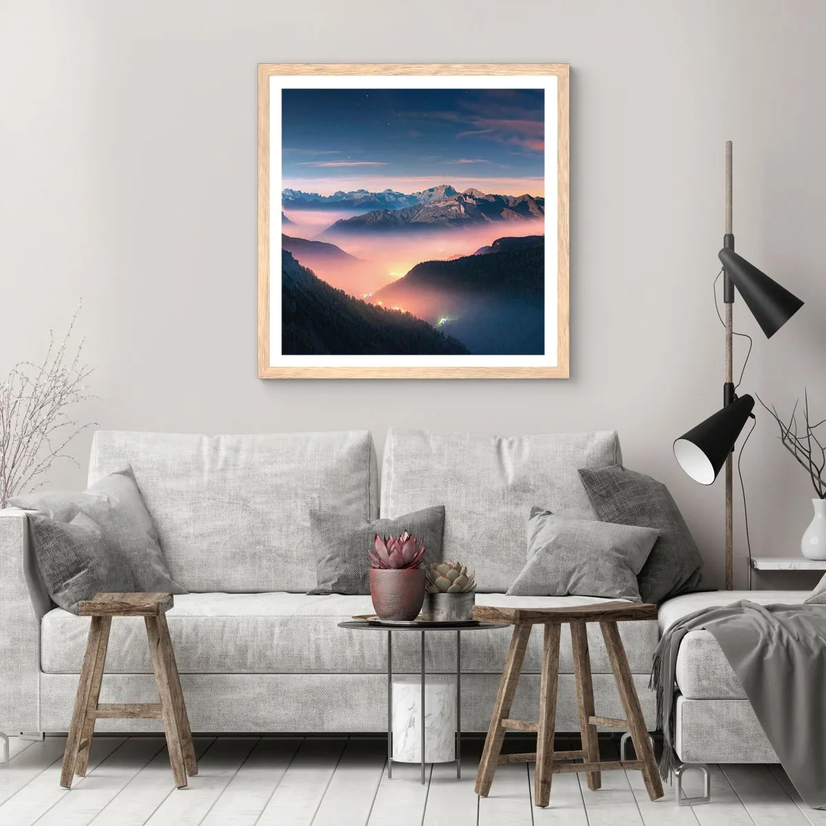 Plakát v rámu světlý dub - Světlo v údolích - 60x60 cm