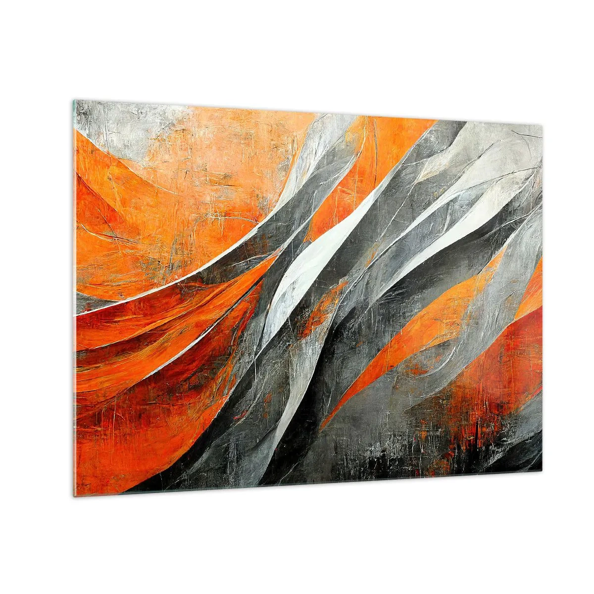 Obraz na skle - Abstraktní pruhy v odstínech oranžové a šedé - 70x50cm - Žár a chlad - Moderní nástěnná dekorace do obývacího pokoje a ložnice ARTTOR