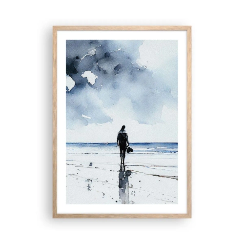 Plakát v rámu světlý dub - Rozhovor s mořem - 50x70 cm