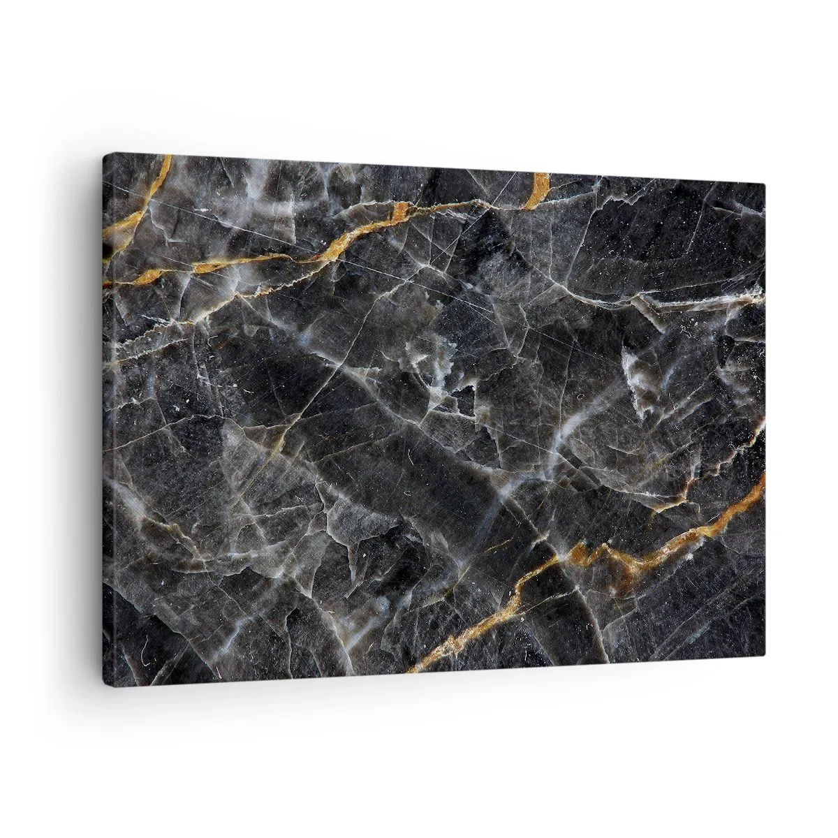 Obraz na plátně - Černé a zlaté detaily mramorového povrchu - 70x50cm - Vnitřní život kamene - Moderní nástěnná dekorace do obývacího pokoje a ložnice ARTTOR
