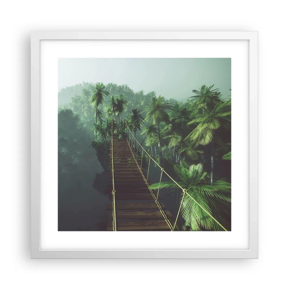 Plakát v bílém rámu - U vodopádu zeleně - 40x40 cm