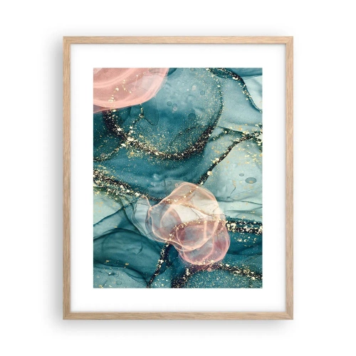 Plakát v rámu světlý dub - Modré hedvábí modré, růžový tyl - 40x50 cm