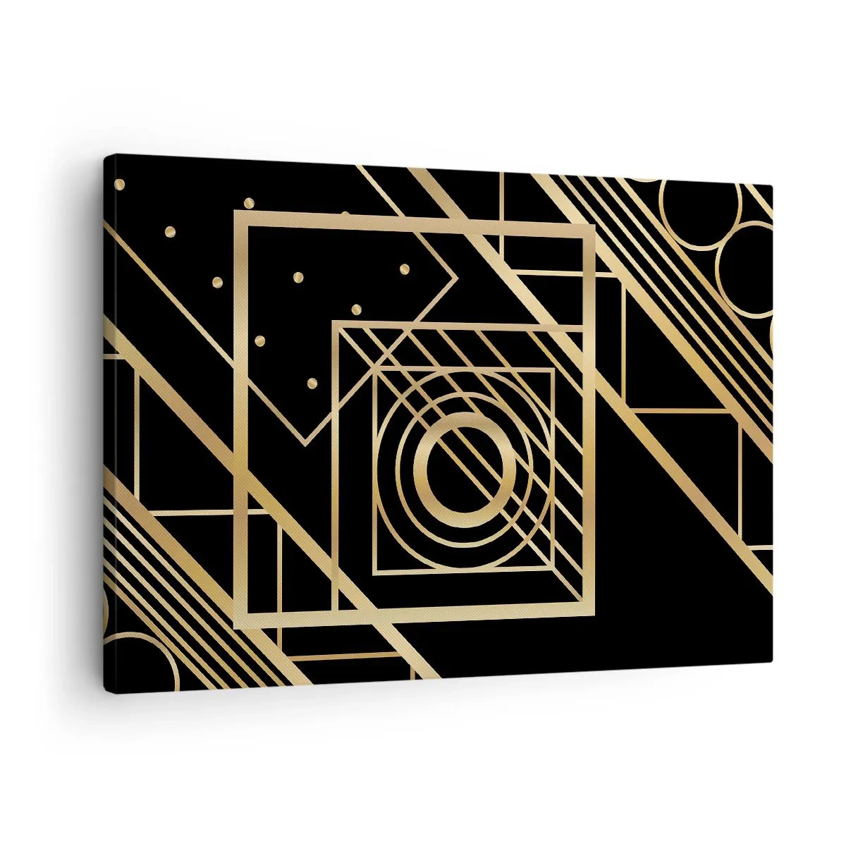 Obraz na plátně - Zlaté geometrické vzory na černém pozadí - 70x50cm - Zlatá geometrie - Moderní nástěnná dekorace do obývacího pokoje a ložnice ARTTOR