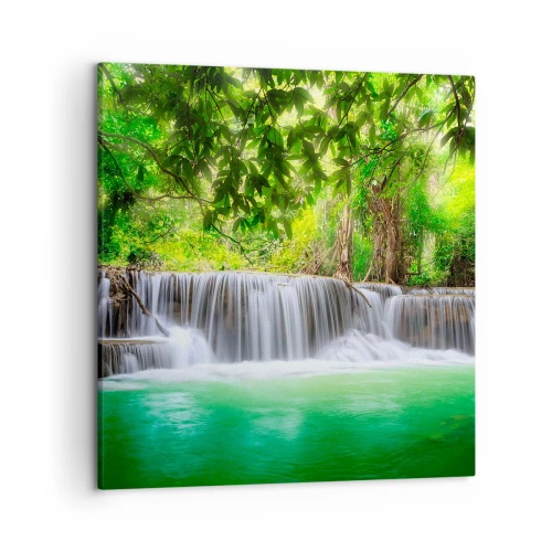 Obraz na plátně - Vodopád v zeleni - 50x50 cm