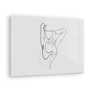 Obraz na skle - Ženská silueta nakreslená jednou čarou na bílém pozadí - 70x50cm - Ty jsi záhada… - Moderní nástěnná dekorace do obývacího pokoje a ložnice ARTTOR