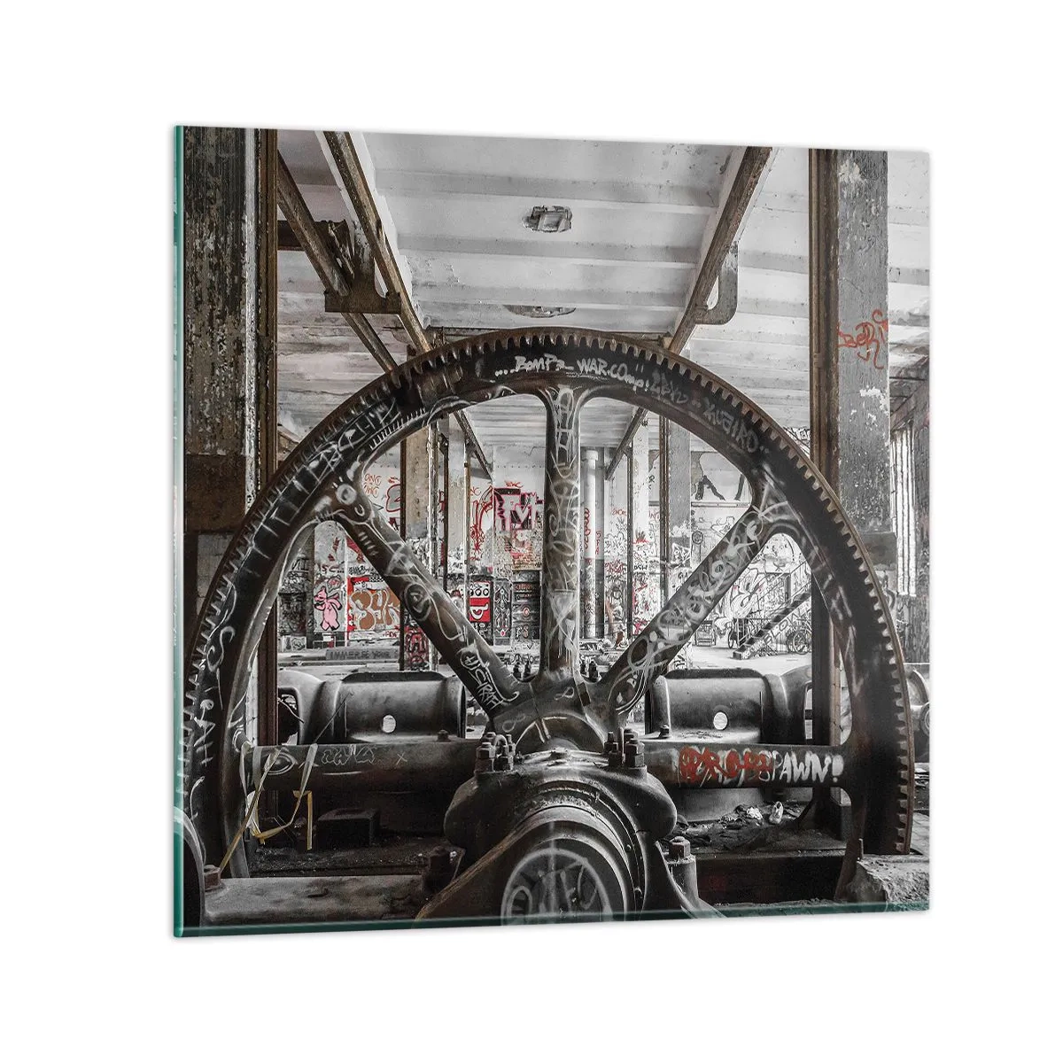 Obraz na skle - Tajný život továrny - 70x70 cm