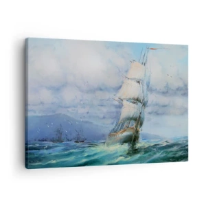 Obraz na plátně - Loď na rozbouřeném moři - 70x50cm - Šťastnou cestu - Moderní nástěnná dekorace do obývacího pokoje a ložnice ARTTOR