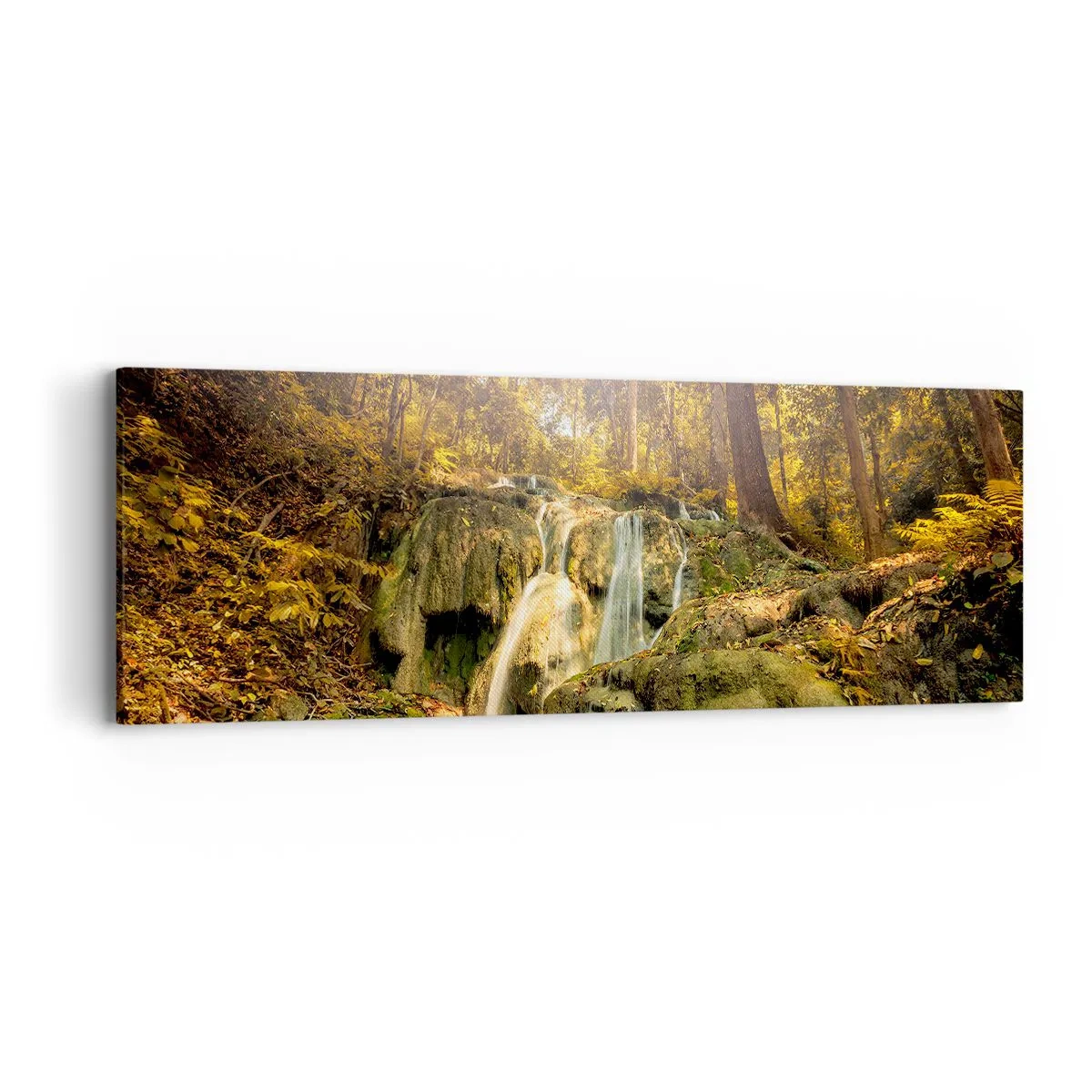 Obraz na plátně - Lesní vodopád v zelené - 90x30 cm