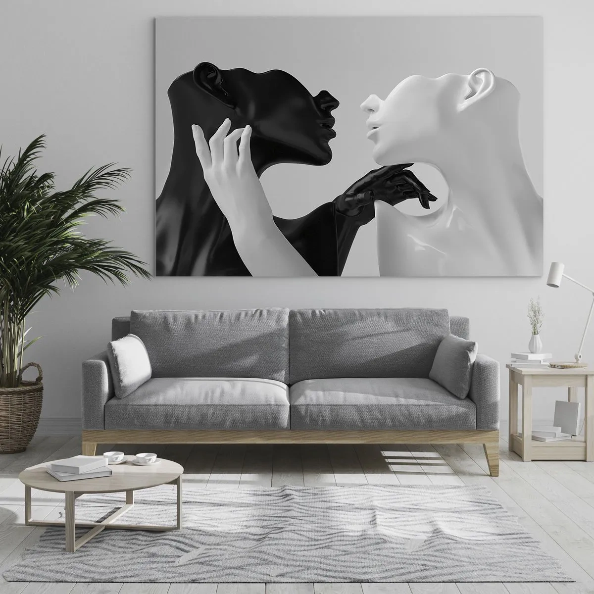 Obraz na skle - Černobílé postavy v smyslném detailním záběru - 70x50cm - Přitažlivost – touha - Moderní nástěnná dekorace do obývacího pokoje a ložnice ARTTOR