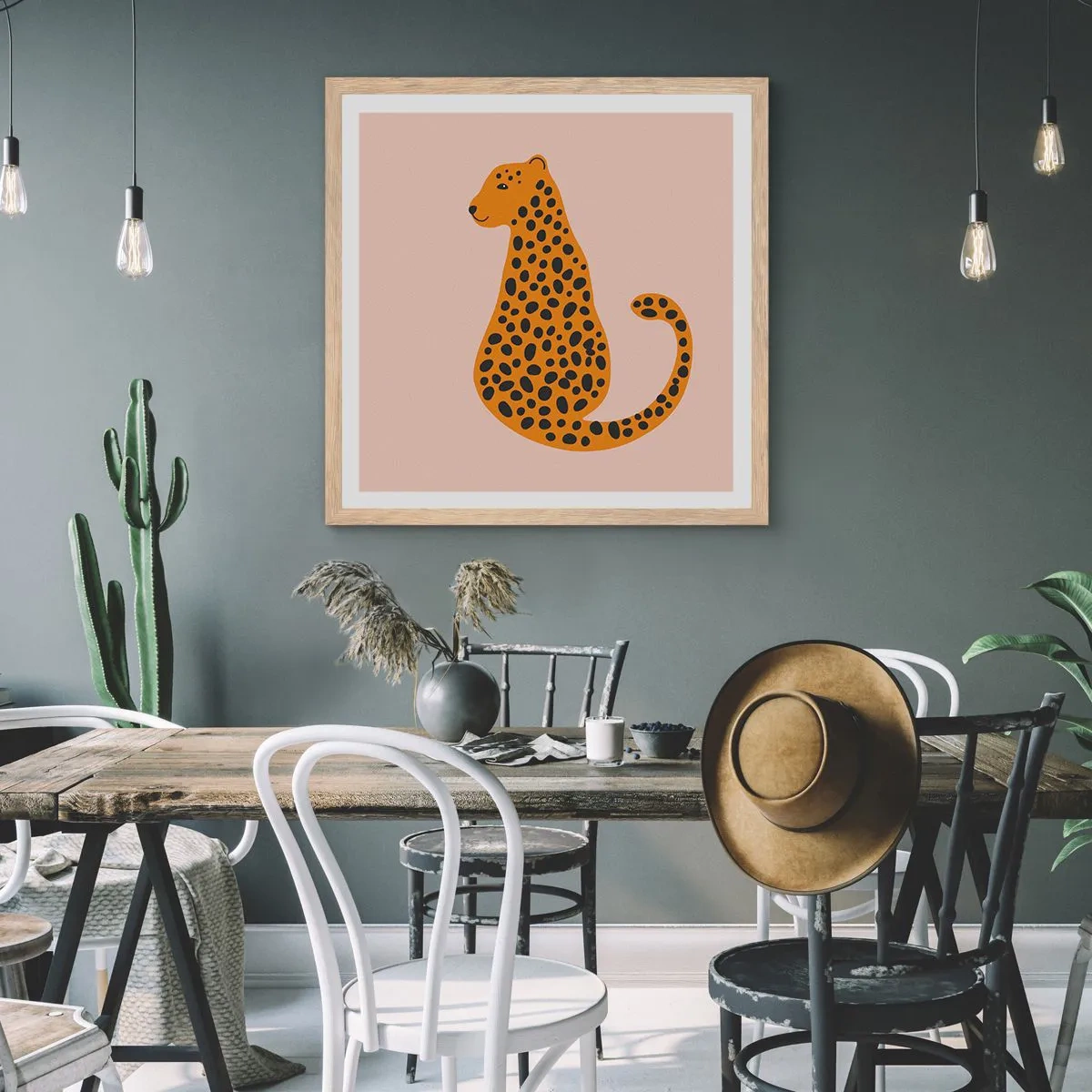 Plakát v rámu světlý dub - Leopardní vzor je v módě - 40x40 cm