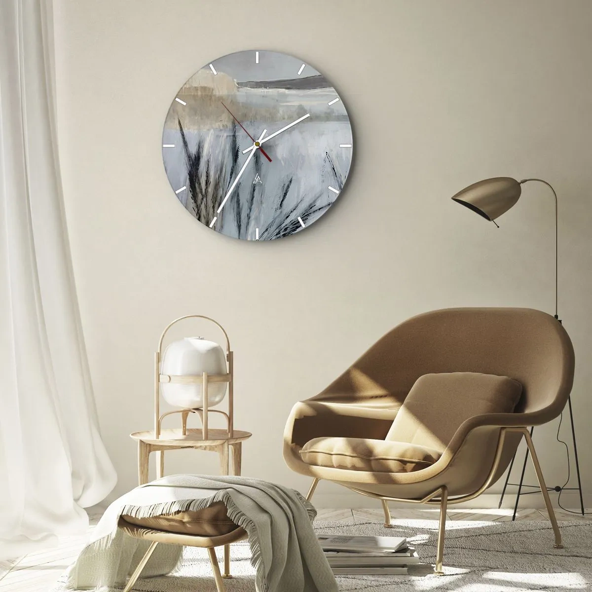 Nástěnné hodiny - Malířská vize zimního pole s pastelově zbarvenými trávami - 30x30cm - Zimní pole - Moderní nástěnná dekorace do obývacího pokoje, kuchyně a ložnice ARTTOR