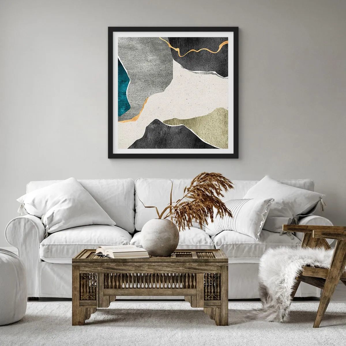 Plakát v černém rámu - Mozaiková kompozice se zlatou nití - 60x60 cm