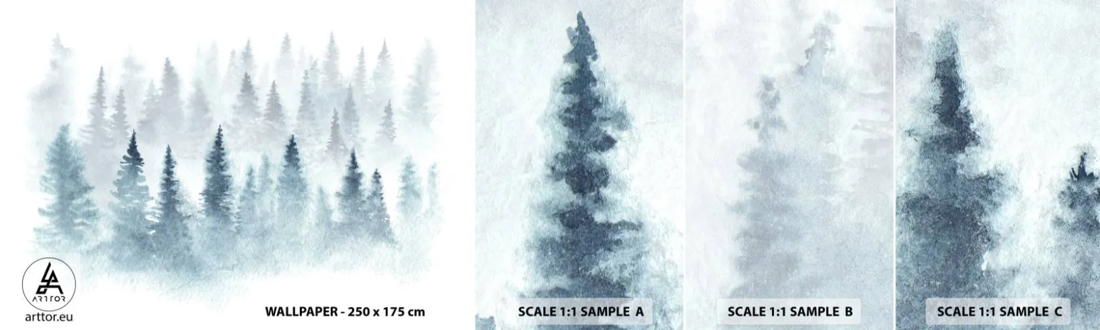 Fototapeta Vzorek Standard Eco - Zahalené mlhou - Krajina, Les, Smrk - 100x30 cm