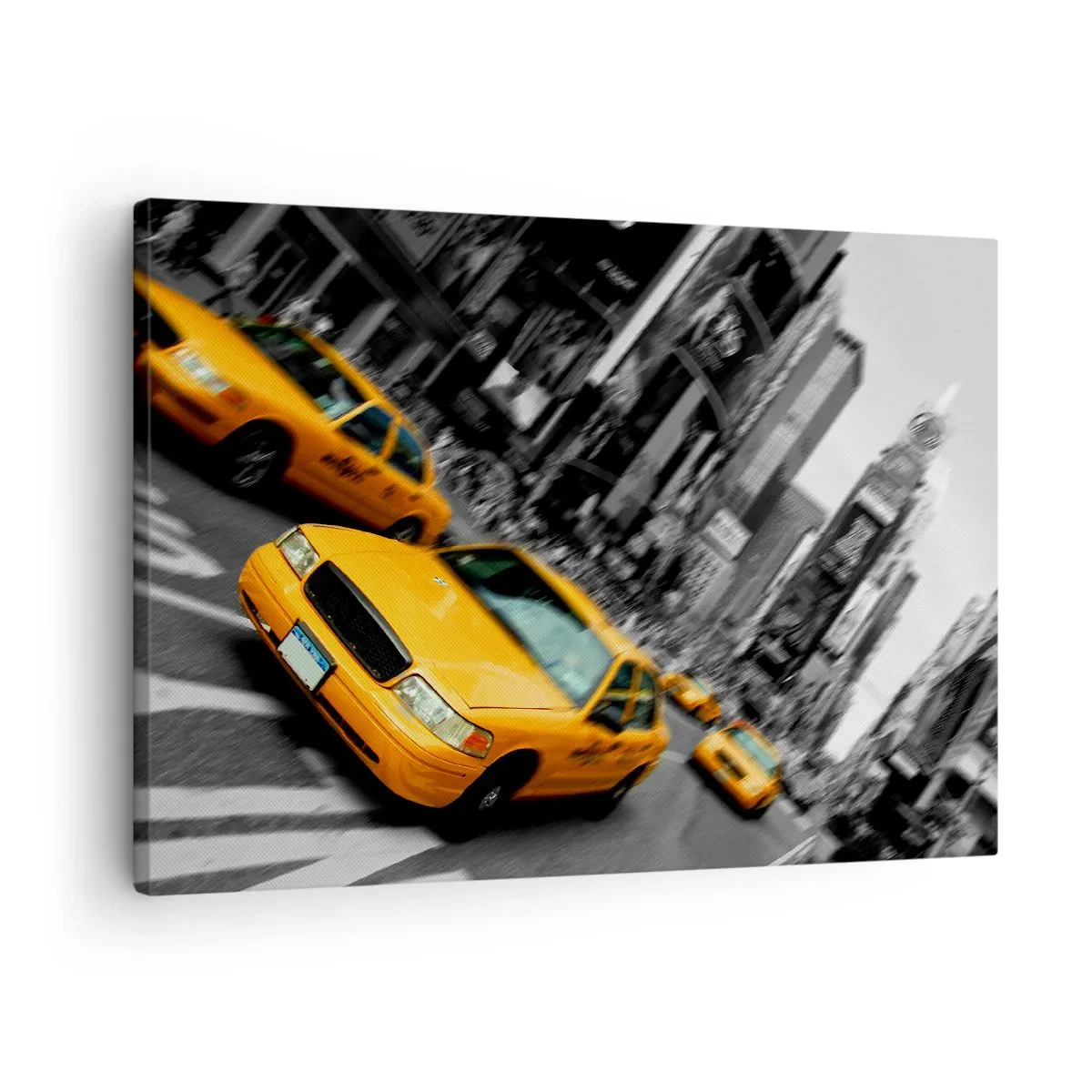 Obraz na plátně - Žluté taxíky na rušné křižovatce města - 70x50cm - Newyorské kapky slunce - Moderní nástěnná dekorace do obývacího pokoje a ložnice ARTTOR