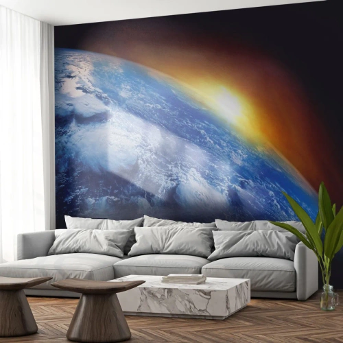 Fototapeta Premium Sand - Východ slunce nad modrou planetou - Abstrakce, 3D, Kosmos - 100x70 cm