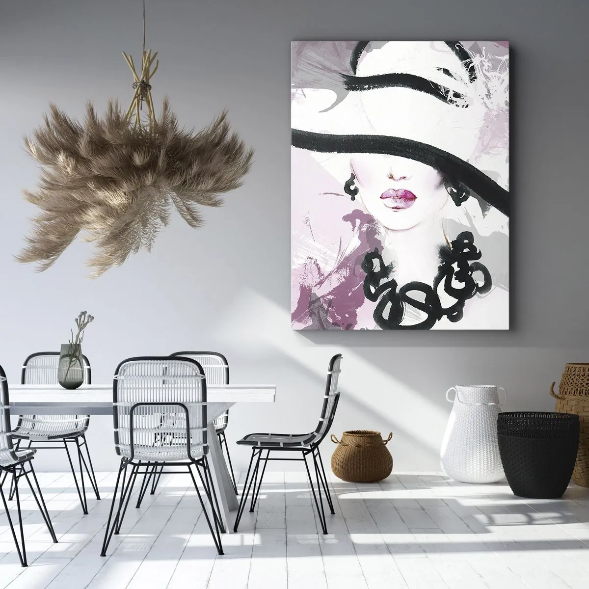 Obraz na plátně - Portrét dámy v černé a růžové - 50x70 cm