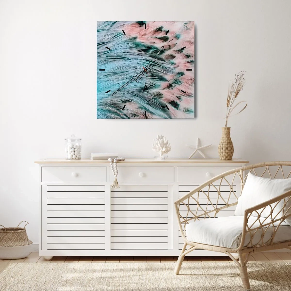 Nástěnné hodiny - Safírově růžové chmýří - 40x40 cm