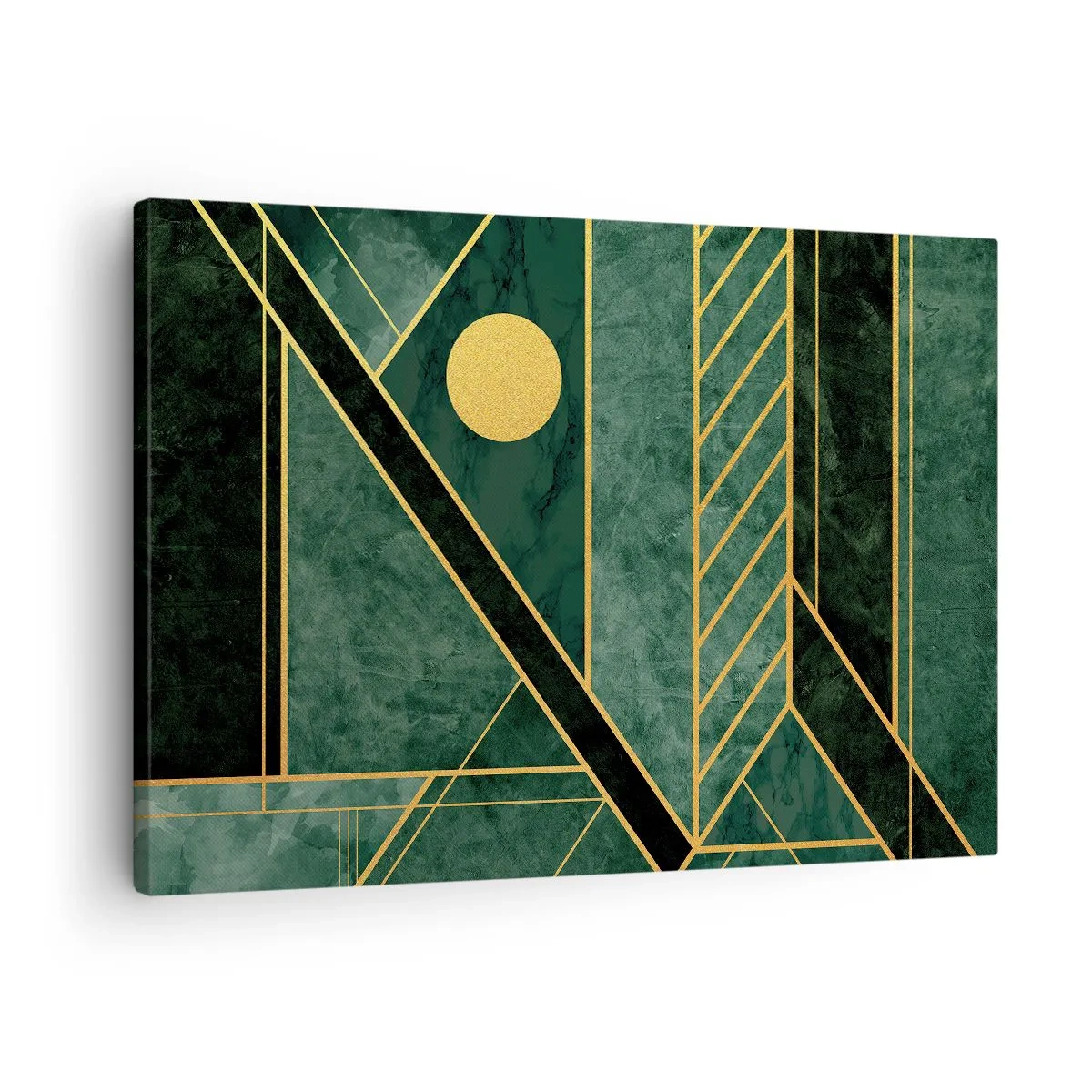 Obraz na plátně - Zelený a zlatý geometrický design s elegantním vzorem - 70x50cm - Dynamika zlata a lazuritu - Moderní nástěnná dekorace do obývacího pokoje a ložnice ARTTOR