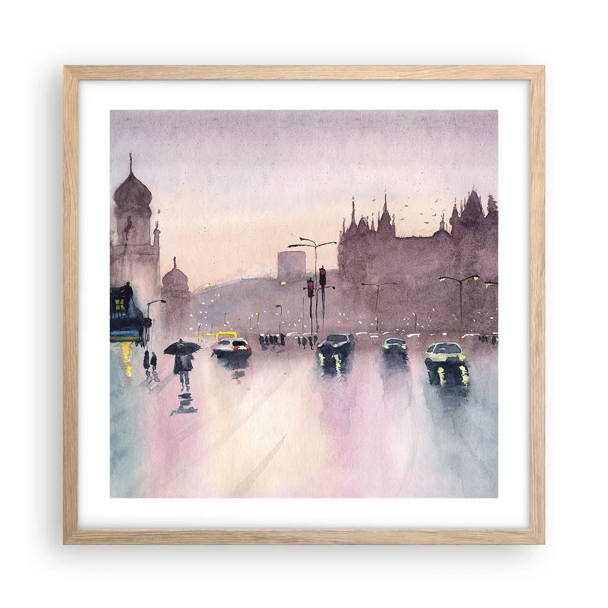 Plakát v rámu světlý dub - V deštivém oparu - 50x50 cm