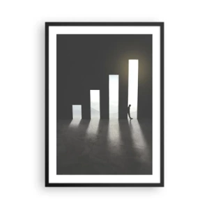 Plakát v černém rámu - Symbolické dveře ve tvaru grafu s postavou - 50x70cm - Úspěch – imprese - Moderní nástěnná dekorace do obývacího pokoje a ložnice ARTTOR