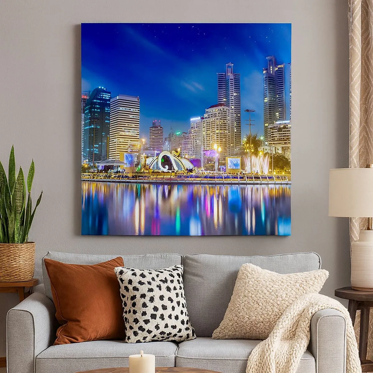 Obraz na plátně - Duhová noc metropole - 30x30 cm