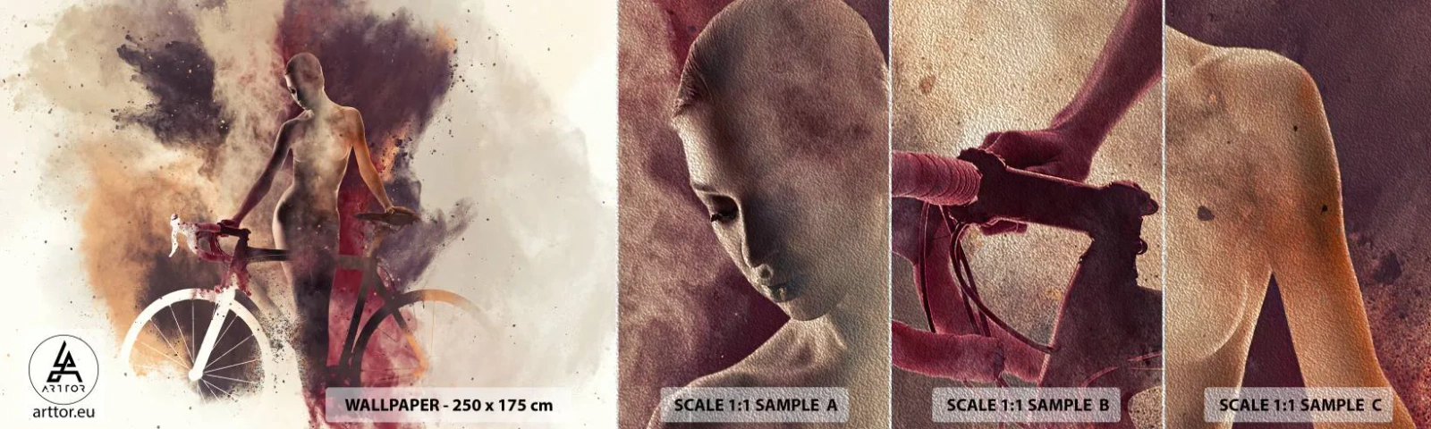 Vzor Fototapety Premium Sand - Cyklistická duše v mramorových tvarech - Abstrakce, Žena, Jízdní kolo - 100x30 cm