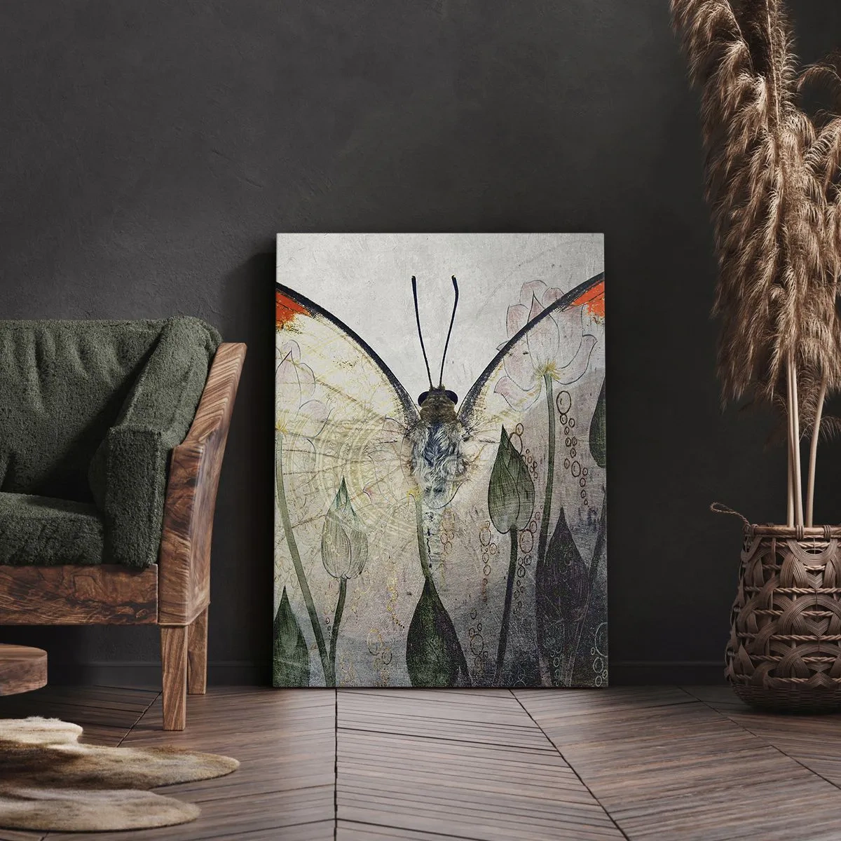 Obraz na plátně - „Kde se motýl houpá na trávě“ - 50x70 cm