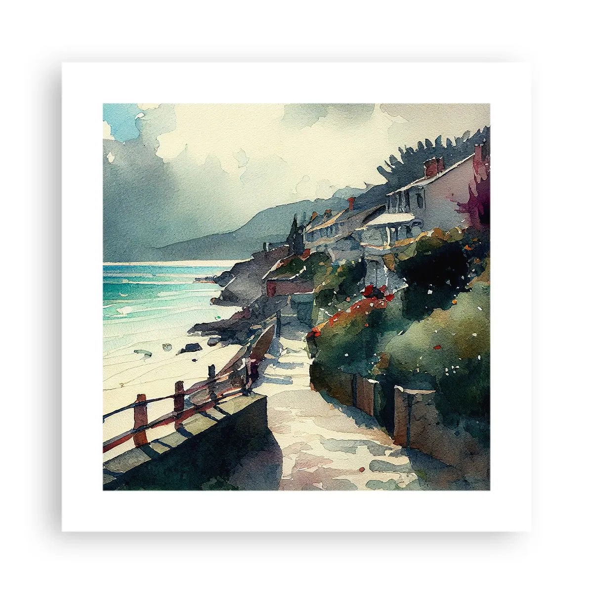 Plakát - Středomořské městečko - 40x40 cm