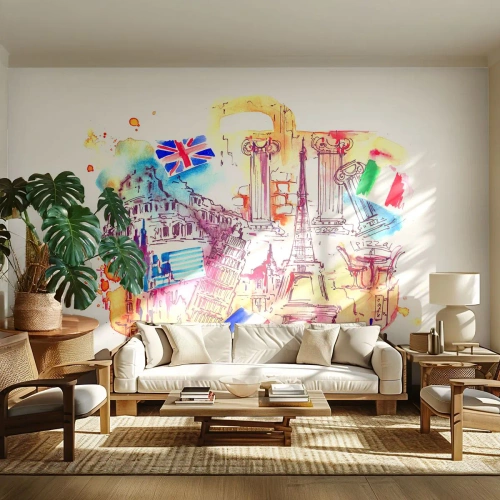 Fototapeta Samolepicí Deluxe Sticker - Evropské turné - Abstrakce, Cestování, Kufr - 150x105 cm