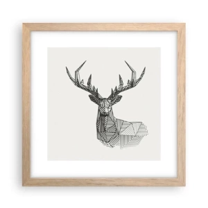 Plakát v rámu světlý dub - Jelen v kubistickém stylu - 30x30 cm