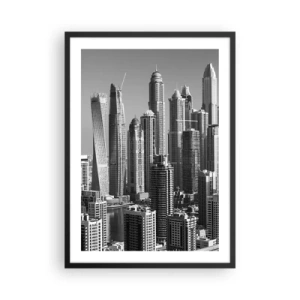 Plakát v černém rámu - Panorama města s moderními mrakodrapy - 50x70cm - Město nad pouští - Moderní nástěnná dekorace do obývacího pokoje a ložnice ARTTOR