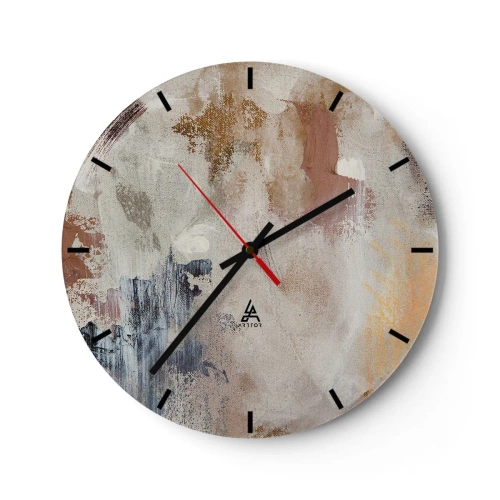 Nástěnné hodiny - Béžová a hnědá abstrakce s jemnými tahy barvy - 30x30cm - Mlhavá abstrakce - Moderní nástěnná dekorace do obývacího pokoje, kuchyně a ložnice ARTTOR