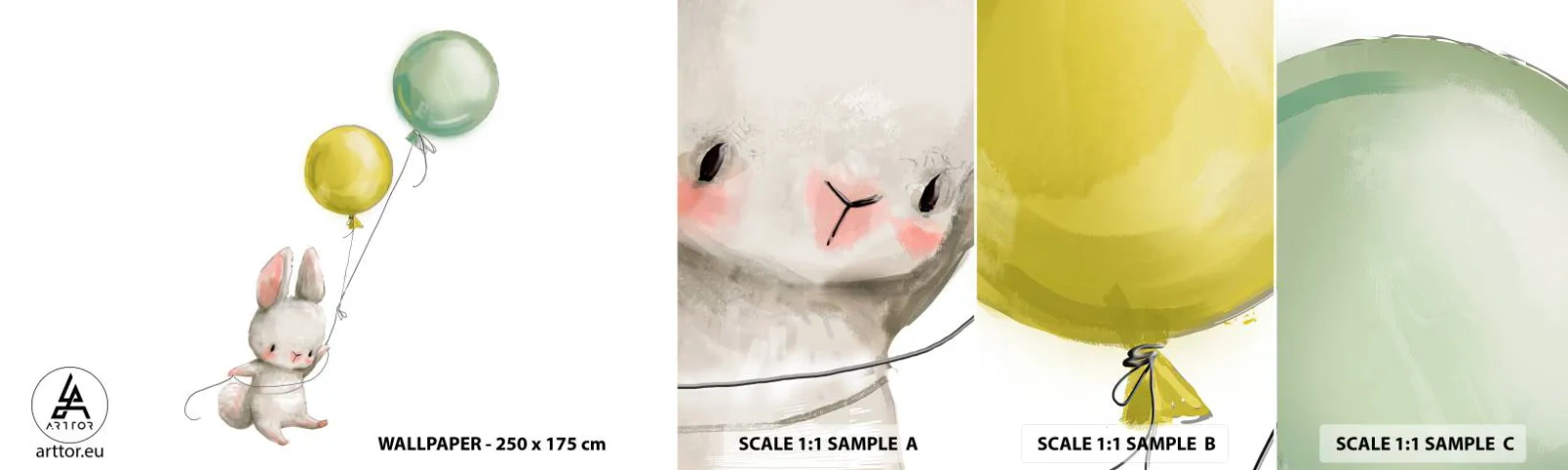 Vzor Fototapety Samolepicí Deluxe Sticker - Já poletím také! - Pro děti, Králičí, Barevné balónky - 100x30 cm