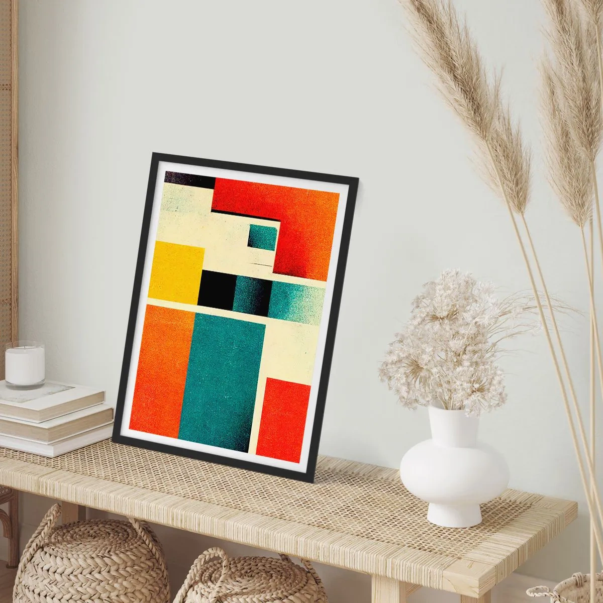 Plakát v černém rámu - Geometrická abstrakce v modernistickém stylu - 50x70cm - Geometrická abstrakce – dobrá energie - Moderní nástěnná dekorace do obývacího pokoje a ložnice ARTTOR