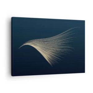Obraz na plátně - Jemná linie podobná peříčku na tmavě modrém pozadí - 70x50cm - Jako andělské vlasy - Moderní nástěnná dekorace do obývacího pokoje a ložnice ARTTOR