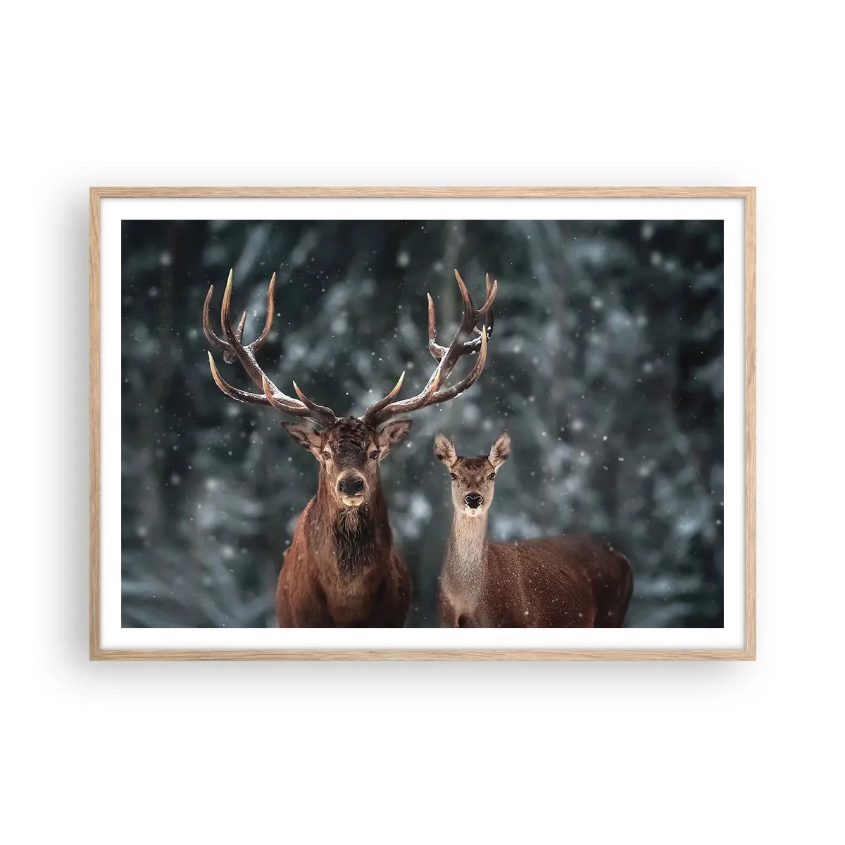 Plakát v rámu světlý dub - Pán lesa se svou ženou - 100x70 cm