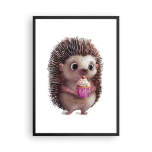 Plakát v černém rámu - Roztomilý ježek držící barevný košíček - 50x70cm - Oslava je každý den - Moderní nástěnná dekorace do obývacího pokoje a ložnice ARTTOR