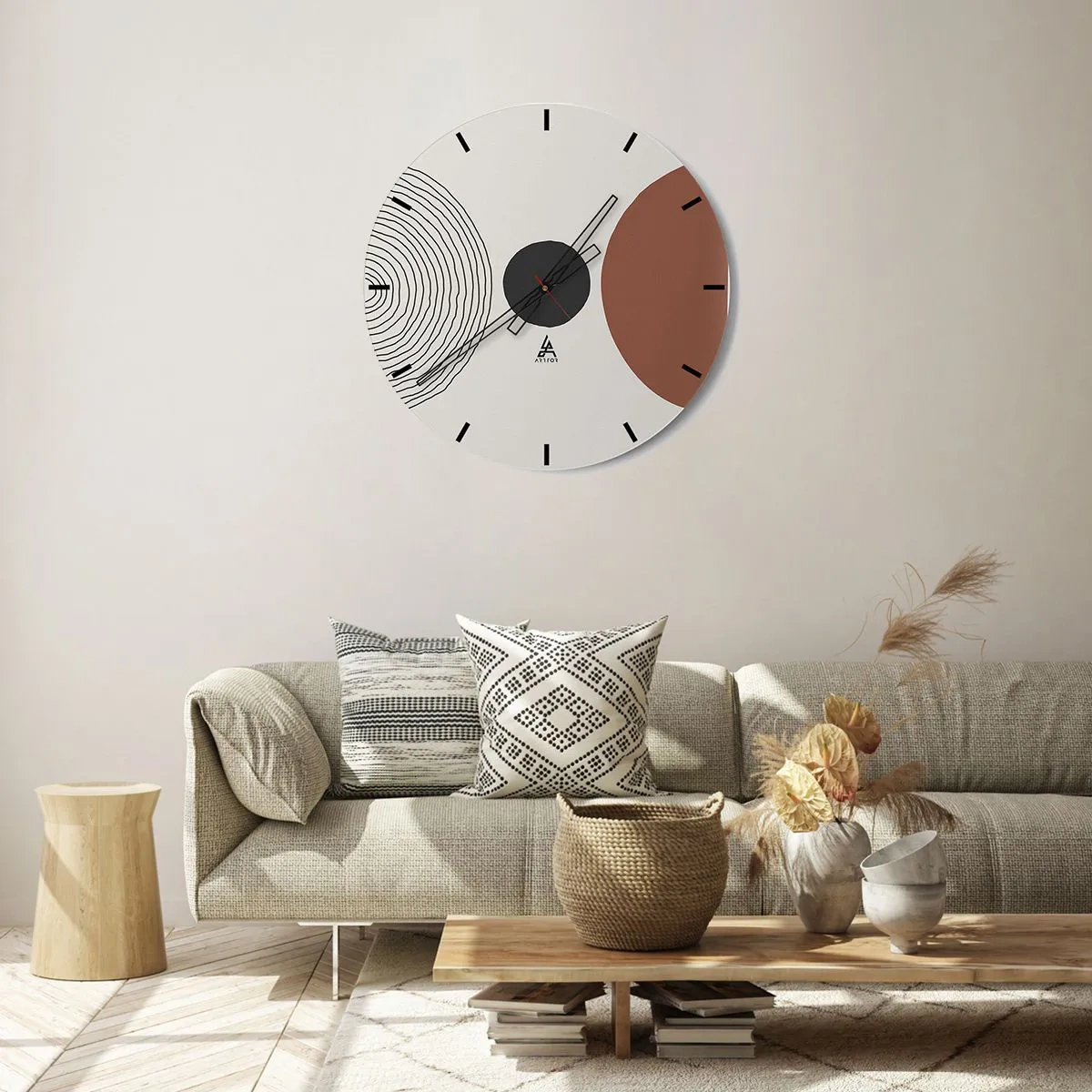 Nástěnné hodiny - Soustředné čáry a geometrické kruhy v kontrastu - 30x30cm - V centru pozornosti - Moderní nástěnná dekorace do obývacího pokoje, kuchyně a ložnice ARTTOR