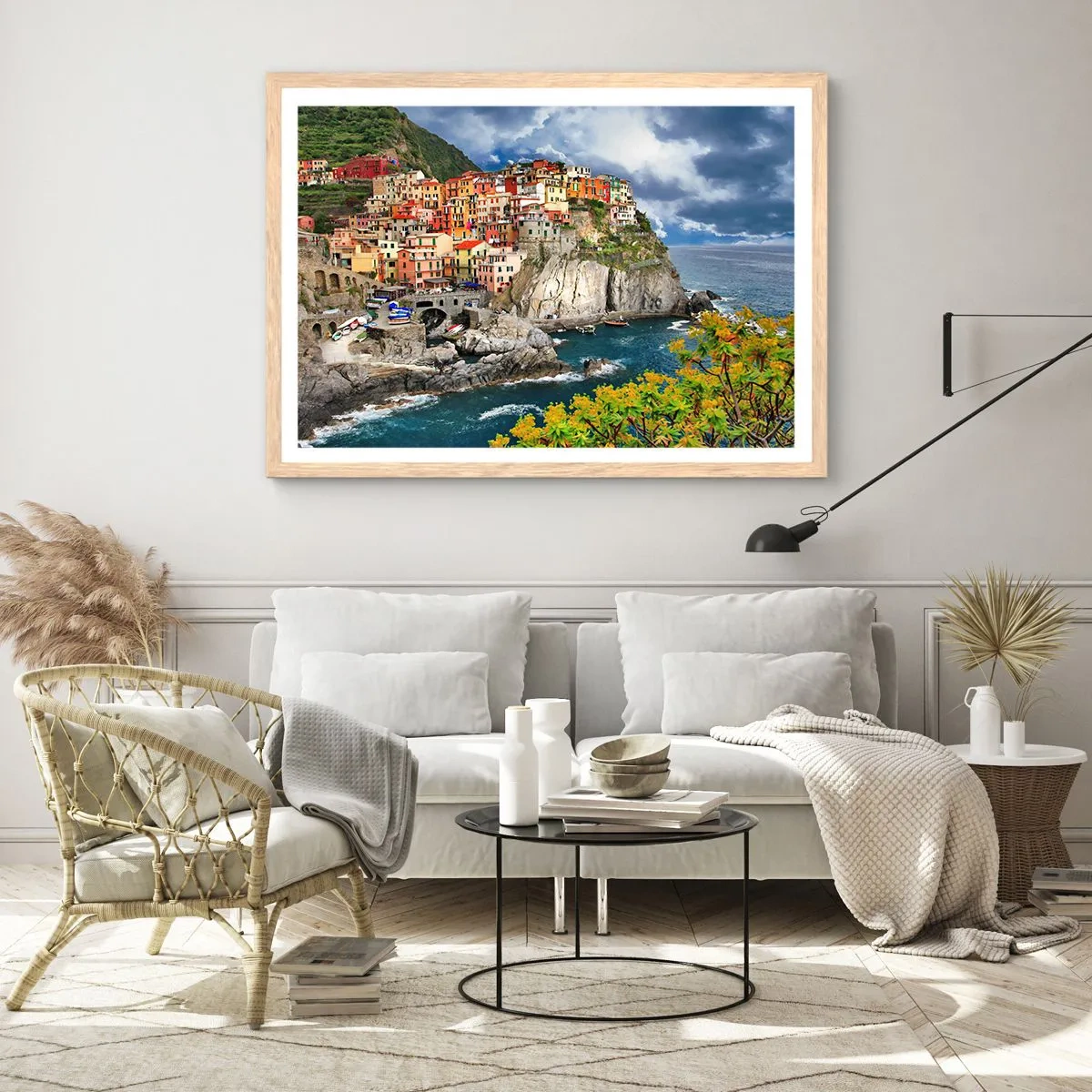 Plakát v rámu světlý dub - Hromádka přitulená ke skalám - 50x40 cm