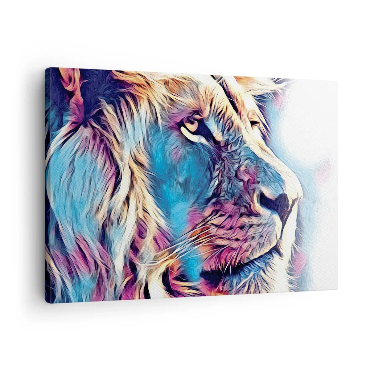 Obraz na plátně - Portrét lva v živých, abstraktních barvách - 70x50cm - Moudrost přírody - Moderní nástěnná dekorace do obývacího pokoje a ložnice ARTTOR