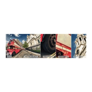 Vzor Fototapety Samolepicí Deluxe Sticker - Londýnská ulice v šedé a červené - Město, Londýn, Červený autobus - 100x30 cm