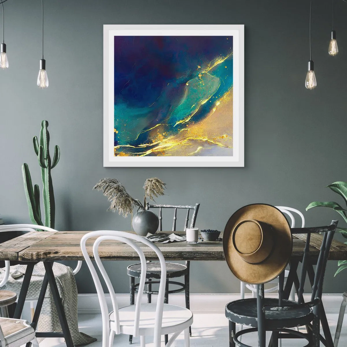 Plakát v bílém rámu - Zlatý močál - 60x60 cm