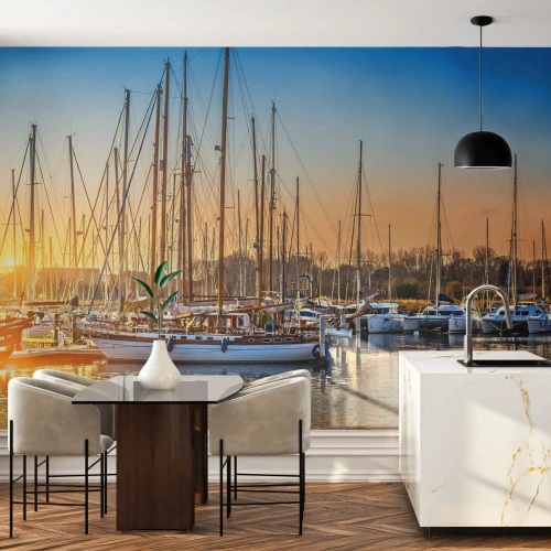 Fototapeta Standard Eco - Jachty a plachetnice v přístavu při západu slunce - 100x70cm - Vítr musí taky spát - Moderní nástěnná dekorace do obývacího pokoje a ložnice ARTTOR
