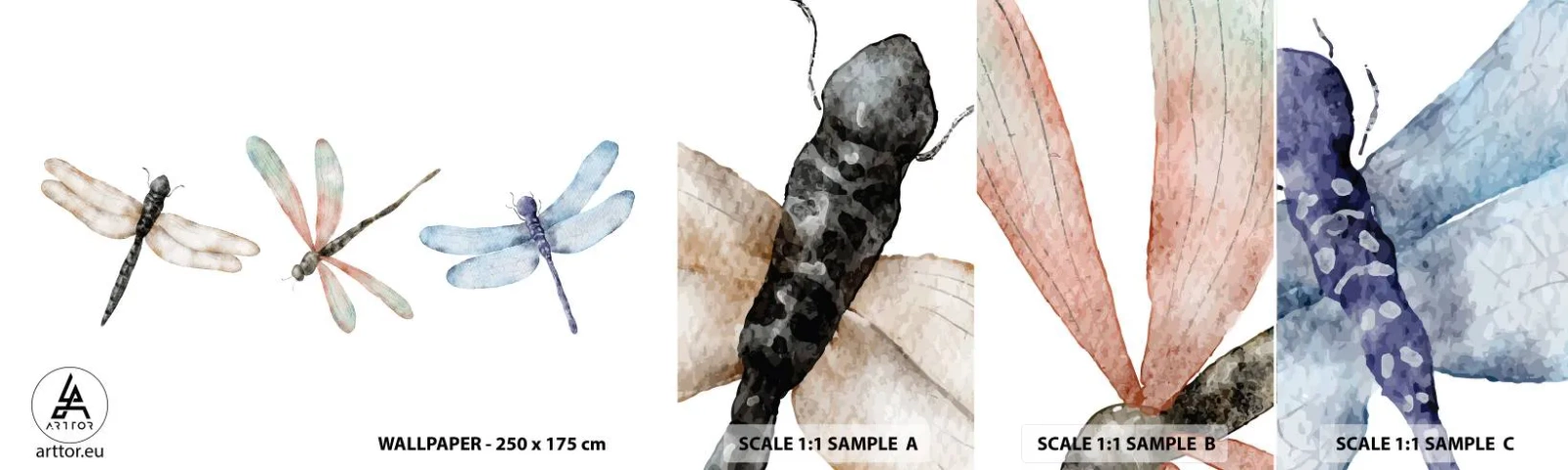 Vzor Fototapety Samolepicí Deluxe Sticker - Beztížné vážky - Hmyz, Minimalistický, Závažný - 100x30 cm
